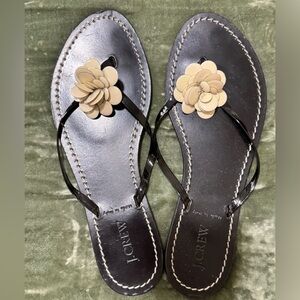 J. Crew Black and Cream Floral Sandals